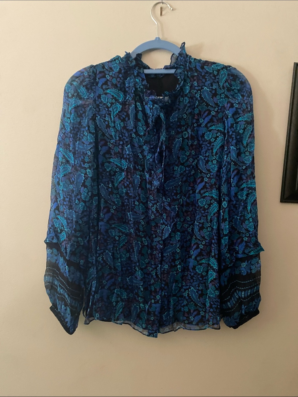 Kobi Halperin Blue Paisley Tie-Neck Long-Sleeve Blouse 🆕